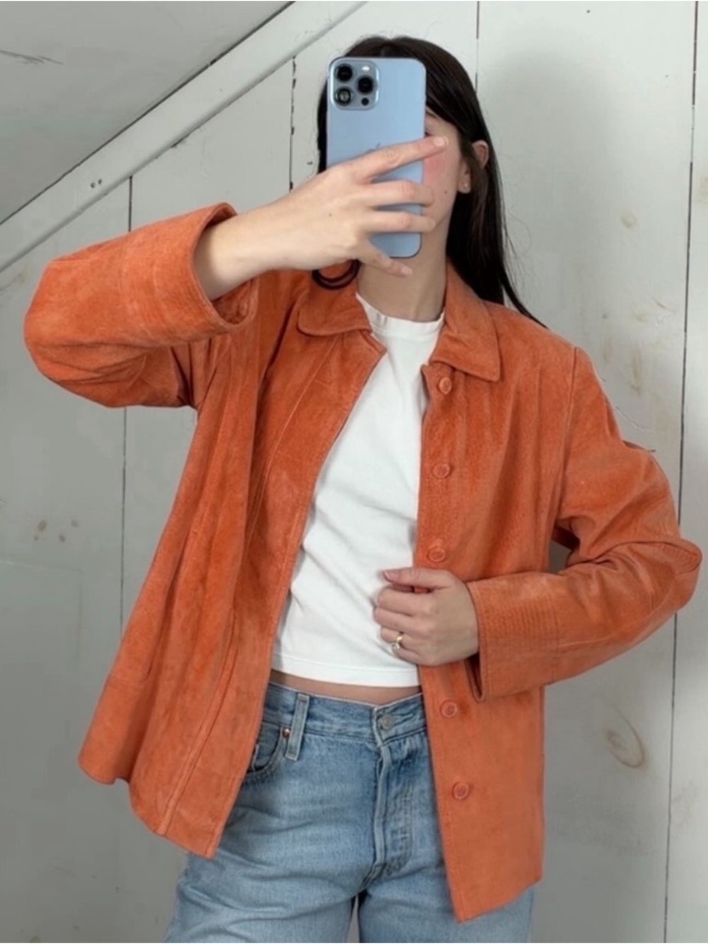 Vintage Terry Lewis Coral Orange Suede Leather Lightweight Jacket Women’s 10 P